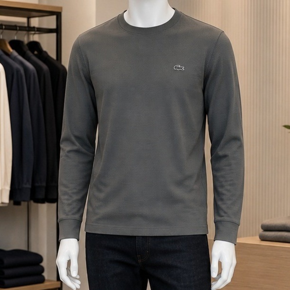 Lacoste Mens Sleep Shirt Gray Waffle Knit Thermal Long Sleeve XS